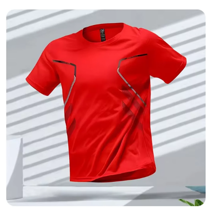 Herre sport T-shirt i grå, åndbar og hurtigtørrende, ideel til intens træning, med 4-vejs stretch og ergonomisk pasform.