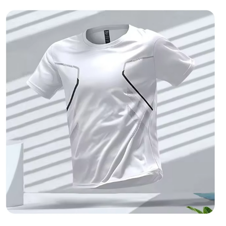 Grå mænds trænings T-shirt, med avanceret fugtstyring for sport og fitness.