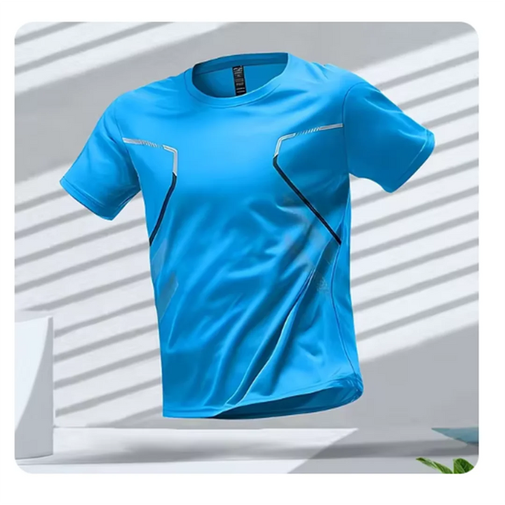 Herre sportstøj T-shirt, grå, designet for bevægelsesfrihed og hurtig tørring under træning.