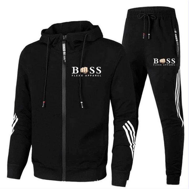 Herre Sportssæt, 2-delt, åndbart, sort og gråt, sporty design til træning og fritid, komfortabelt.