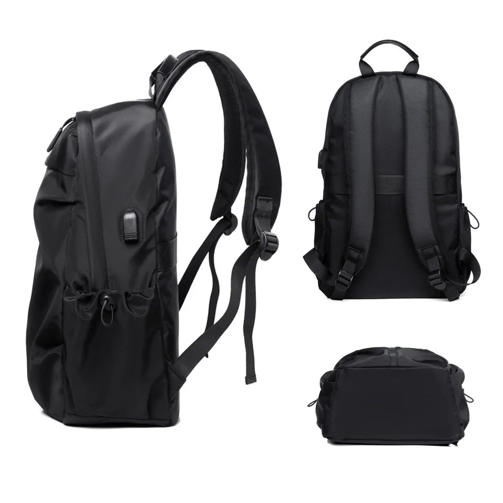 Herre vandtæt rygsæk med tyverisikring & USB, grå-sort, mange rum, ideel til rejser & laptop transport.
