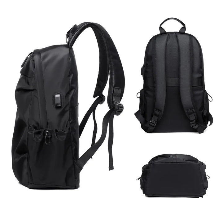 Herre vandtæt rygsæk med tyverisikring & USB, grå-sort, mange rum, ideel til rejser & laptop transport.
