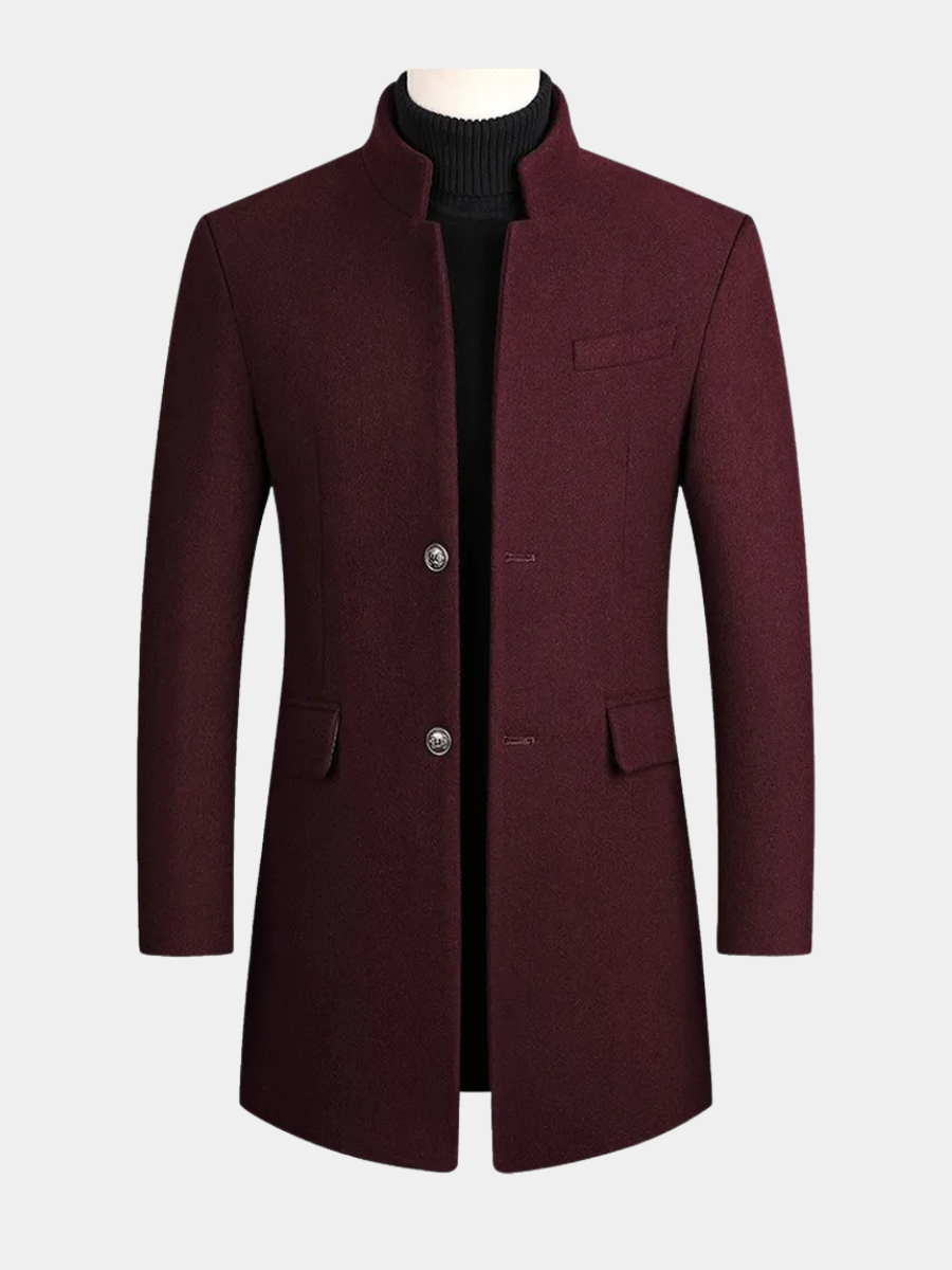 Varm og elegant herrefrakke i slim fit med opretstående krave, perfekt som vinterfrakke for mænd.