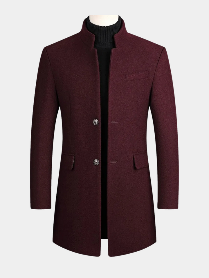 Varm og elegant herrefrakke i slim fit med opretstående krave, perfekt som vinterfrakke for mænd.