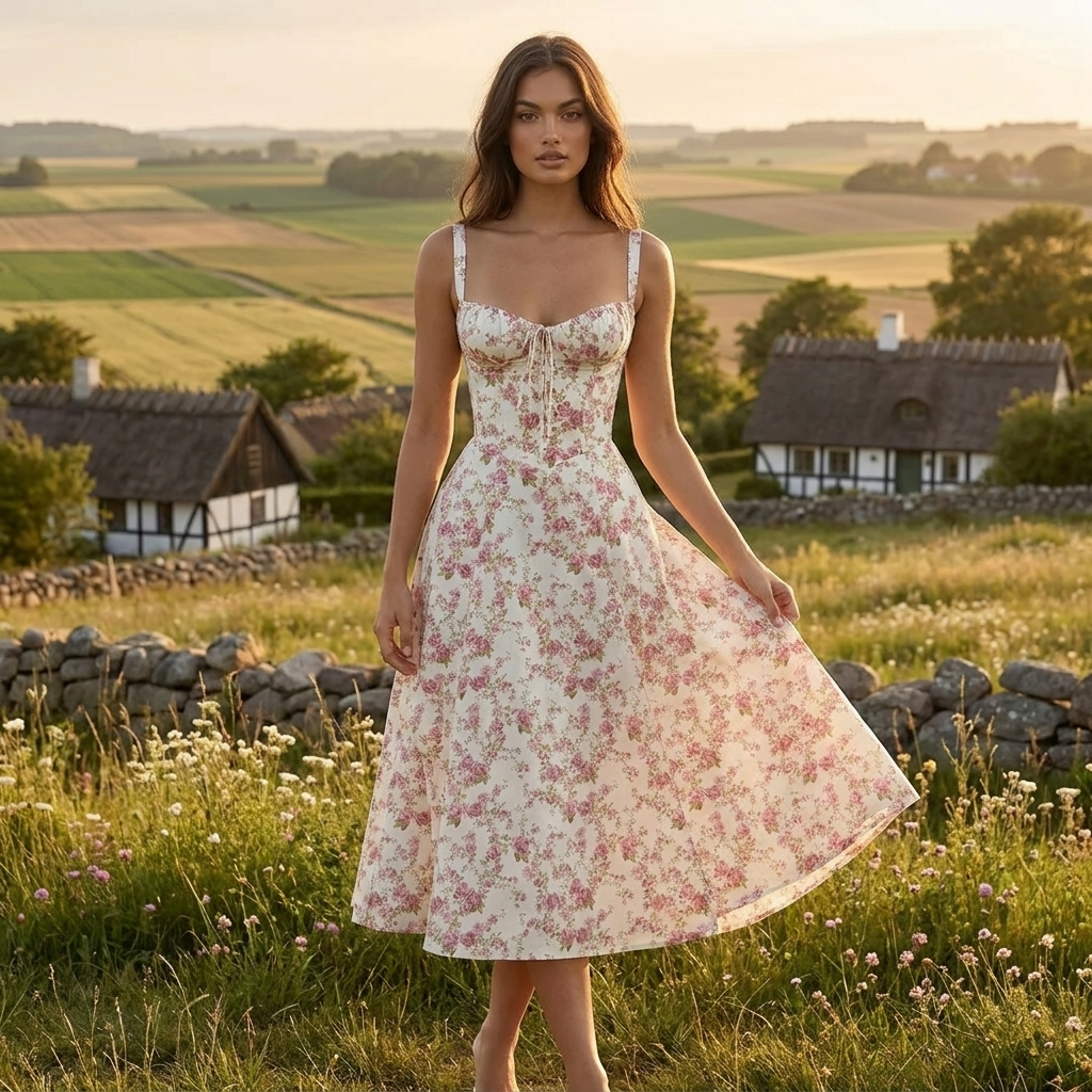 Let og feminin sommerkjole til kvinder med smukt blomsterprint, perfekt til fest.