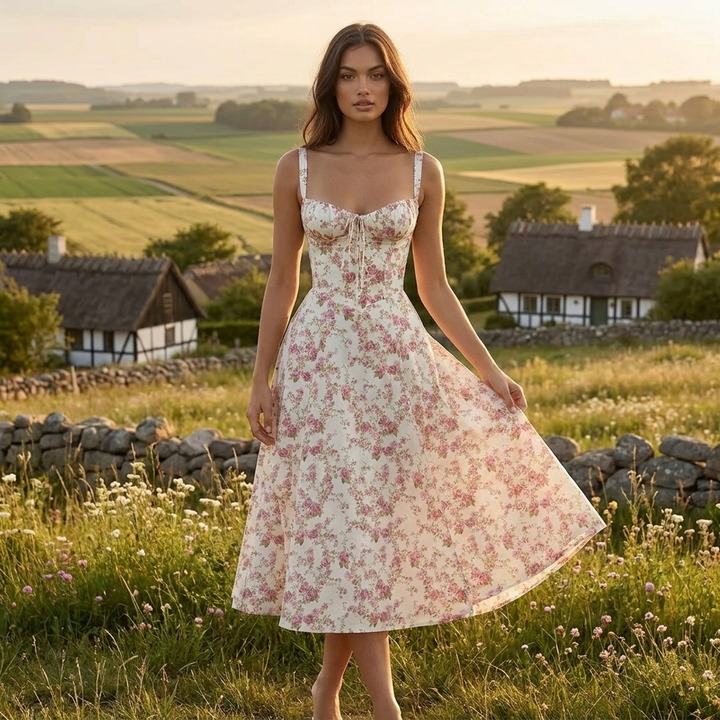 Let og feminin sommerkjole til kvinder med smukt blomsterprint, perfekt til fest.