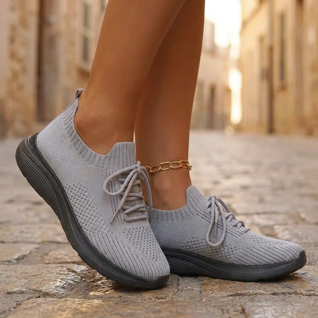 Hvide åndbare dame sneakers med snøre og fleksibel sål, ideel til fritid og daglig komfort.