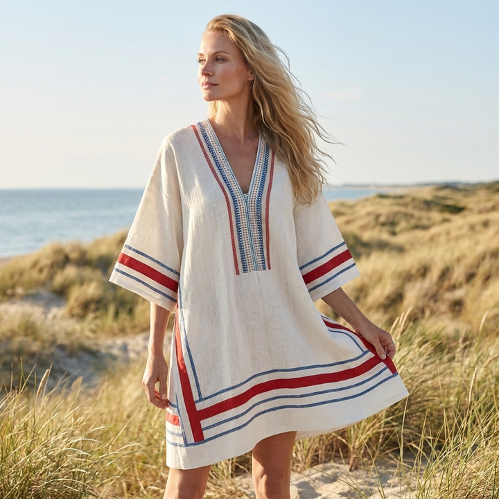 Boheme strandkjole til kvinder, løs pasform og let stof, perfekt til afslappet sommerstil.