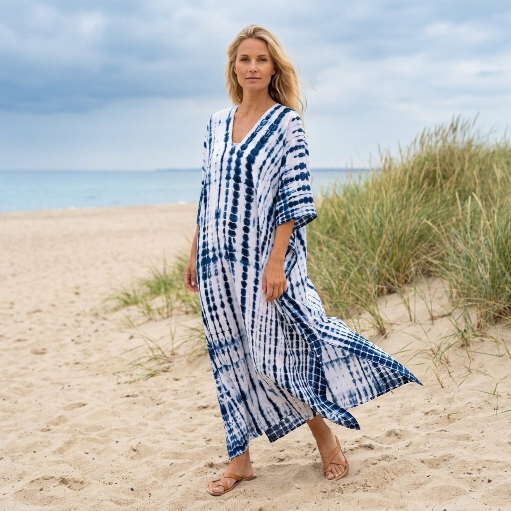 Farverig printet boheme maxi sommerkjole til damer, løs, luftig og med elegant V-udskæring.