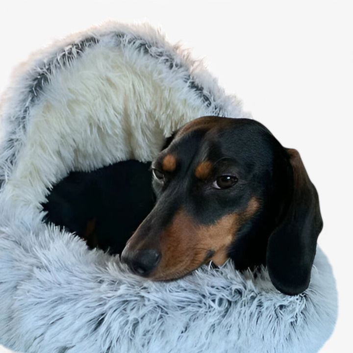 Mørkegrå, blød kæledyrsseng til hunde og katte. Vaskbar plys hundeseng/katteseng med skridsikker komfort.