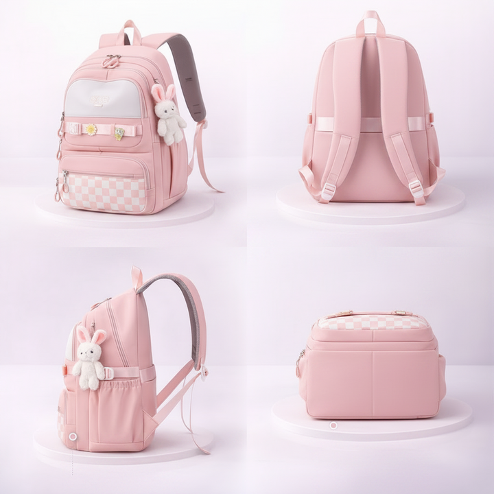 Moderne sort skoletaske med laptoprum til børn og studerende. Robust og rummelig unisex rygsæk til bøger og udstyr.