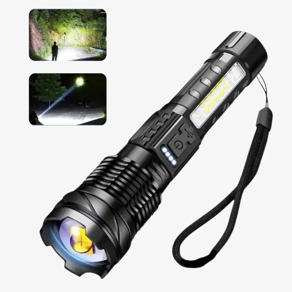 Højtydende militærlommelygte, 5000 lumen, robust, vandtæt, kompakt, ideel til udendørs eventyr og nødsituationer.