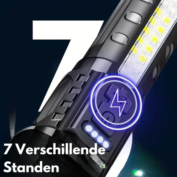 Højtydende militærlommelygte, 5000 lumen, robust, vandtæt, kompakt, ideel til udendørs eventyr og nødsituationer.