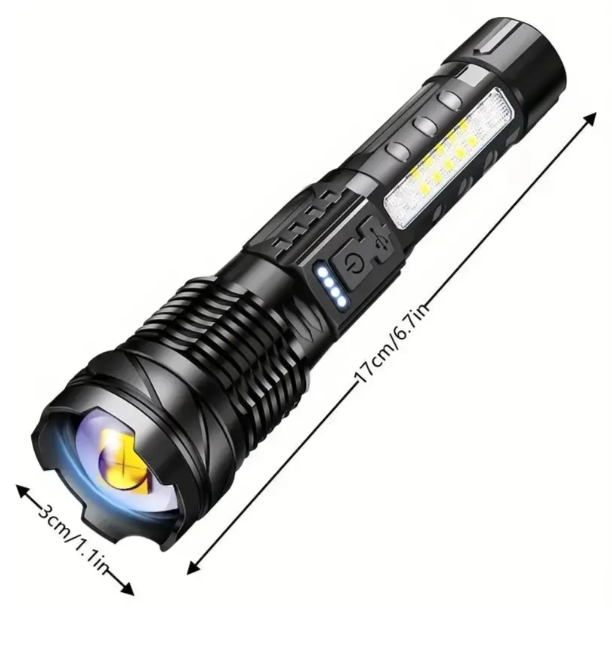 Højtydende militærlommelygte, 5000 lumen, robust, vandtæt, kompakt, ideel til udendørs eventyr og nødsituationer.