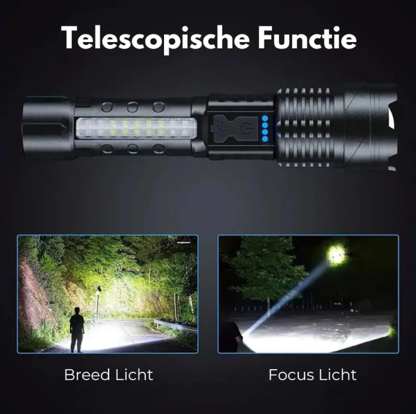 Højtydende militærlommelygte, 5000 lumen, robust, vandtæt, kompakt, ideel til udendørs eventyr og nødsituationer.