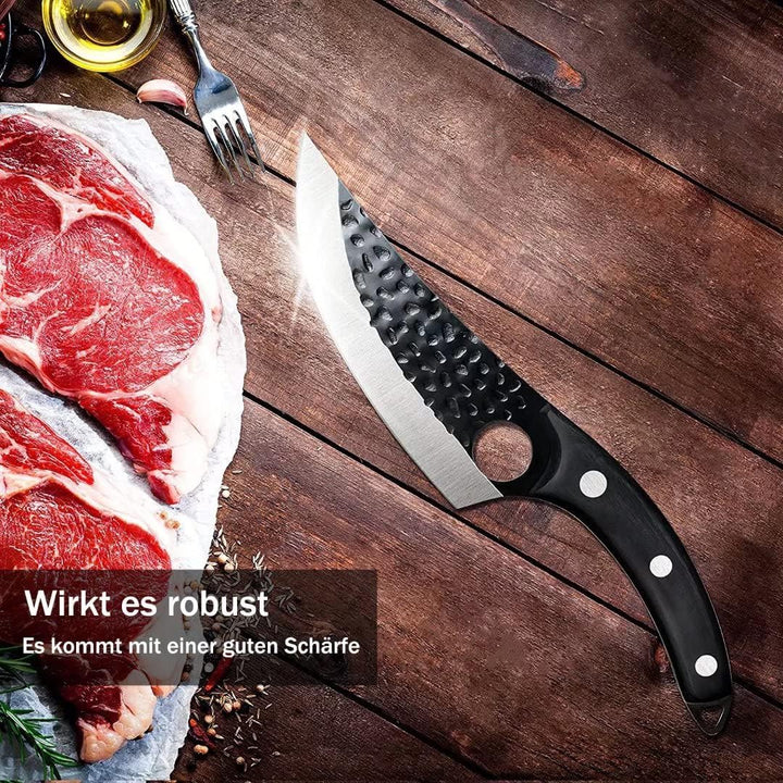 Højkvalitets køkkenkniv med skarpt, rustfrit stålblad og ergonomisk træskaft, ideel for hjemmekokke og professionelle.
