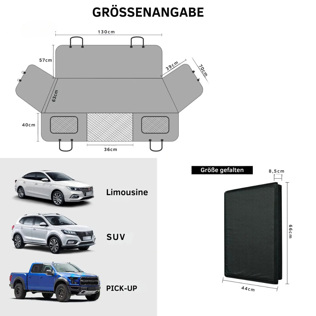 Hundebilsædemåtte med hård bund, sikkerhedsvægge og memoryskum for komfort og renlighed i bilen.