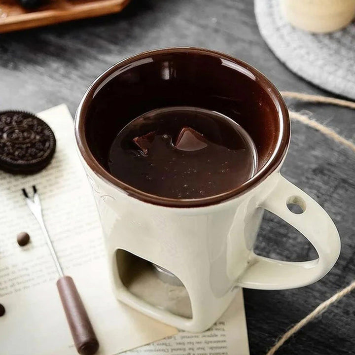 Gaveidé: stilren keramisk fonduekop til hjemmet, skaber hyggelige stunder med dessert.