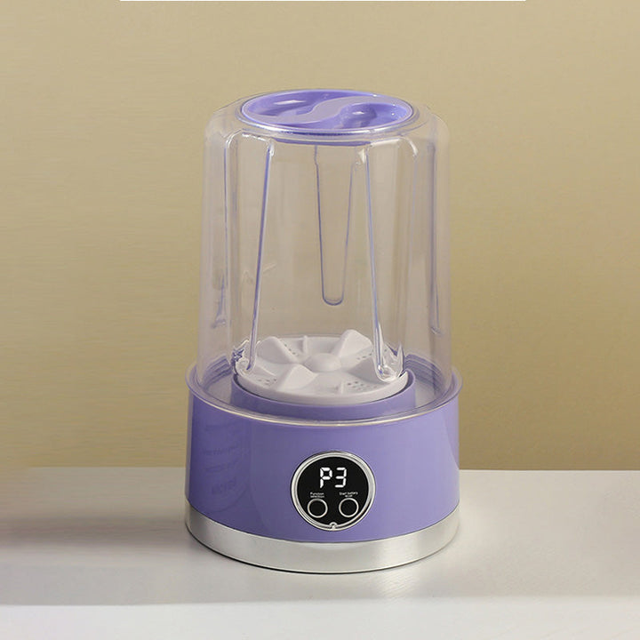 Elegant hvid StreamPure bærbar mini vaskemaskine, moderne design, perfekt som smart hjem gadget.