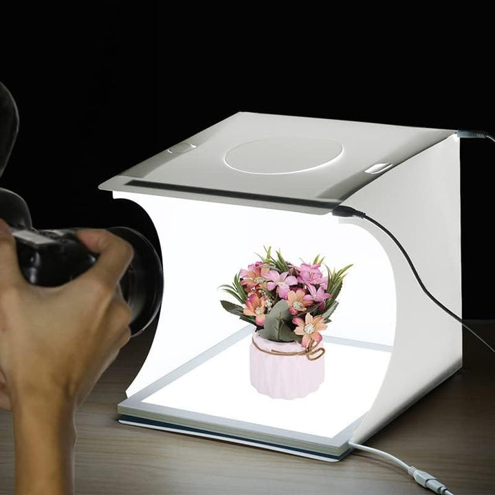Kompakt LED-fotostudie med produktfotograferingssetup