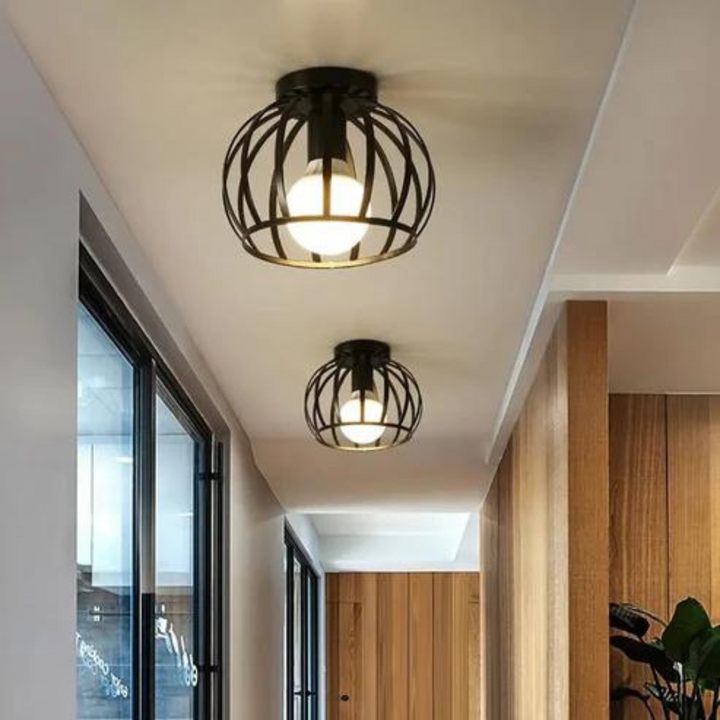 Industriel loftlampe med åbent design, sort, til moderne stue, elegant belysning