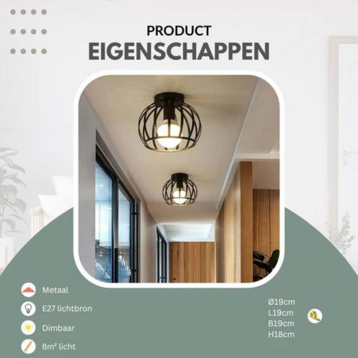 Industriel loftlampe med åbent design, sort, til moderne stue, elegant belysning