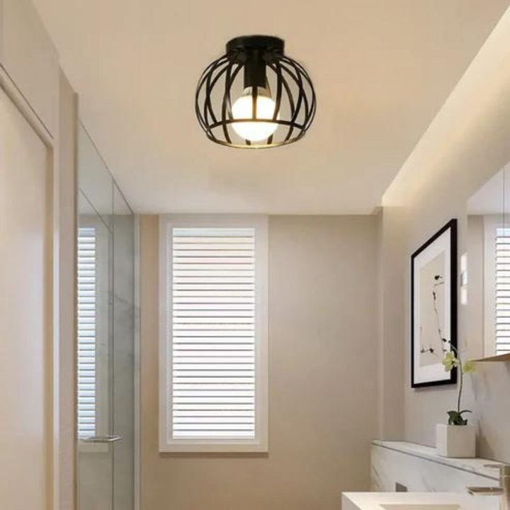 Industriel loftlampe med åbent design, sort, til moderne stue, elegant belysning
