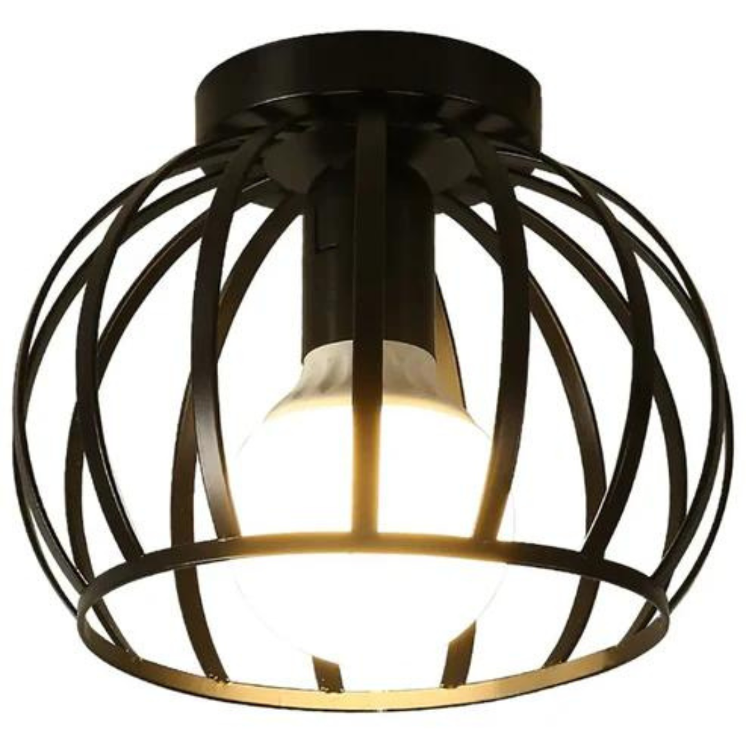 Industriel loftlampe med åbent design, sort, til moderne stue, elegant belysning
