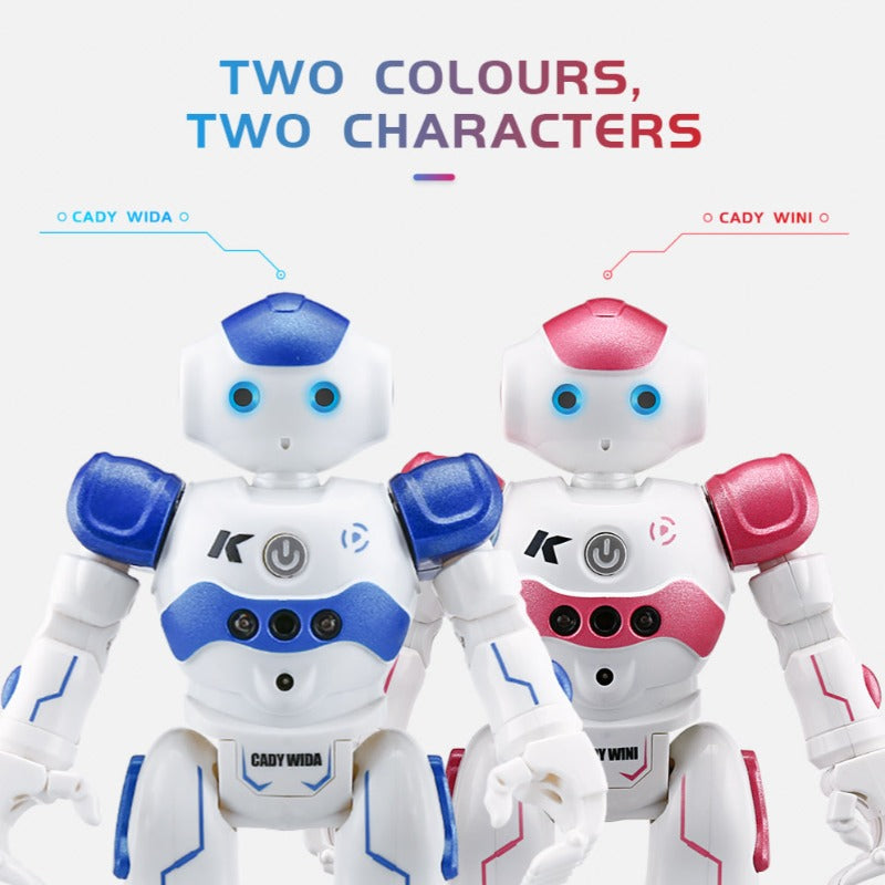 Interaktiv blå/pink uddannelsesrobot NovaBot danser og lærer, fremmer leg og uddannelse hos børn.