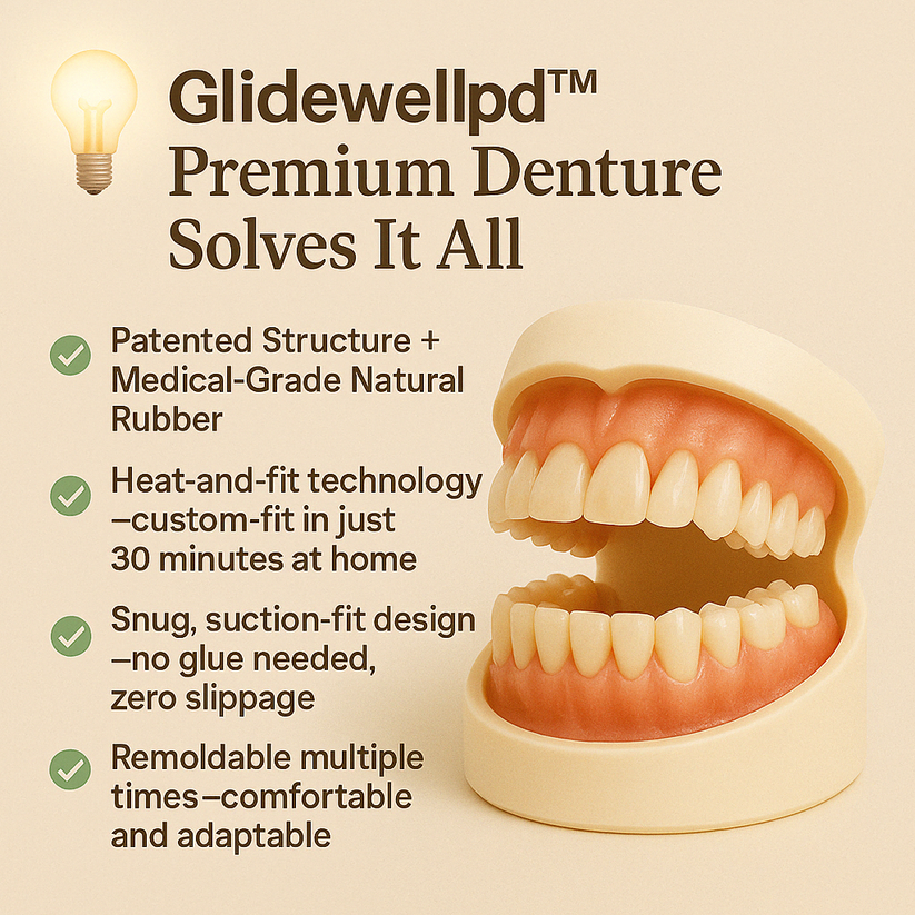 Glad person med naturligt smil takket være komfortabel justerbar tandprotese, en effektiv smile løsning.