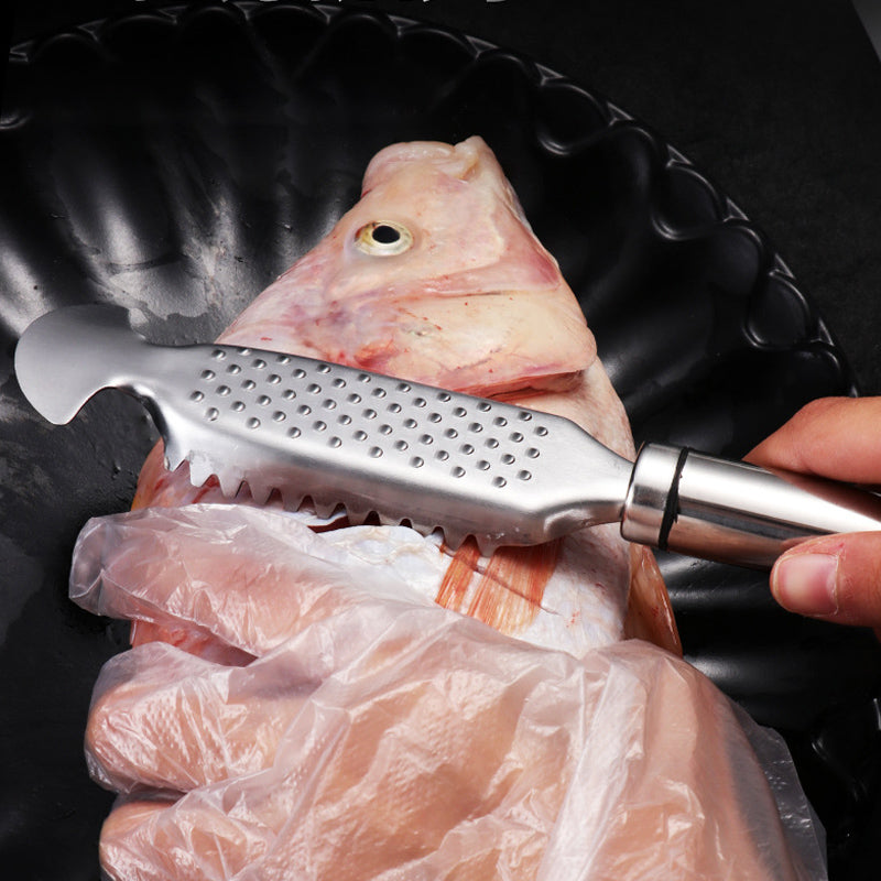 Rustfrit stål fiskeskæller, effektiv til at fjerne skæl fra fisk hurtigt og nemt, forbedrer madlavningen.