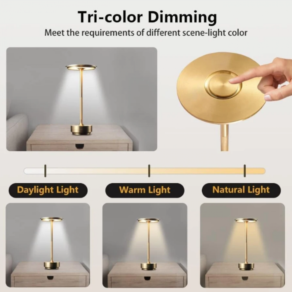 Trådløs, dæmpbar luksuriøs LED-bordlampe i aluminium med moderne design, ideel til elegant rumbelysning.