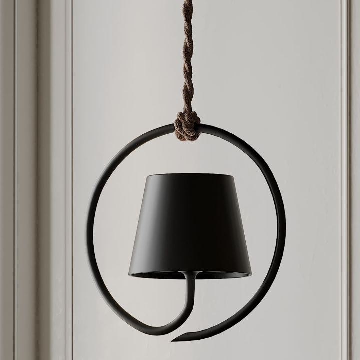 Trådløs LED-hængelampe til indendørs og udendørs brug, moderne design, varmt lys, touch-dæmpningsfunktion og USB-opladning.