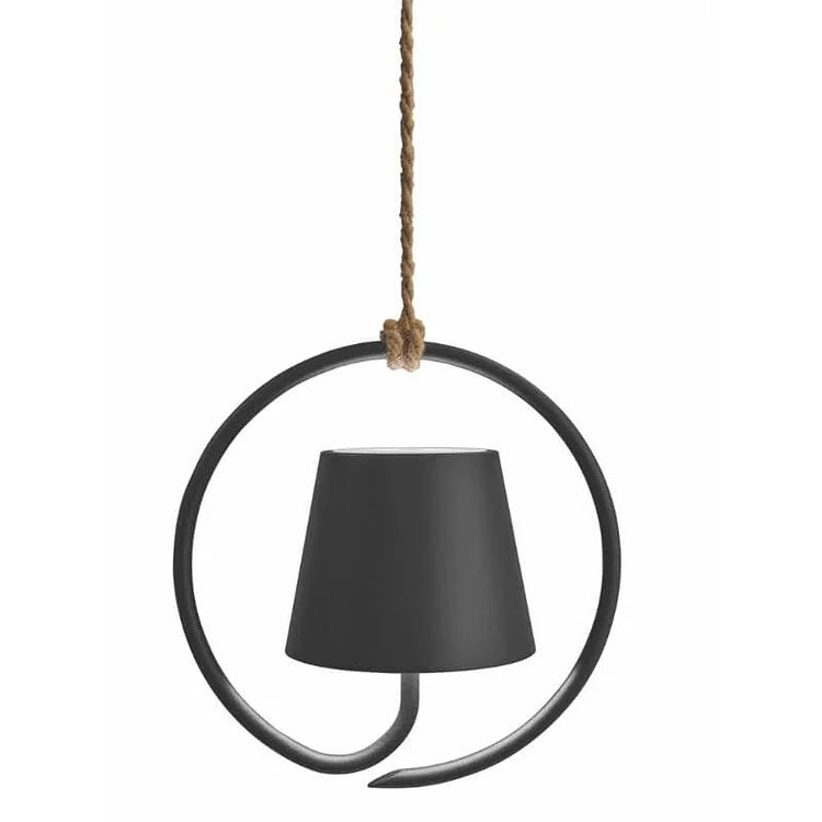 Trådløs LED-hængelampe til indendørs og udendørs brug, moderne design, varmt lys, touch-dæmpningsfunktion og USB-opladning.