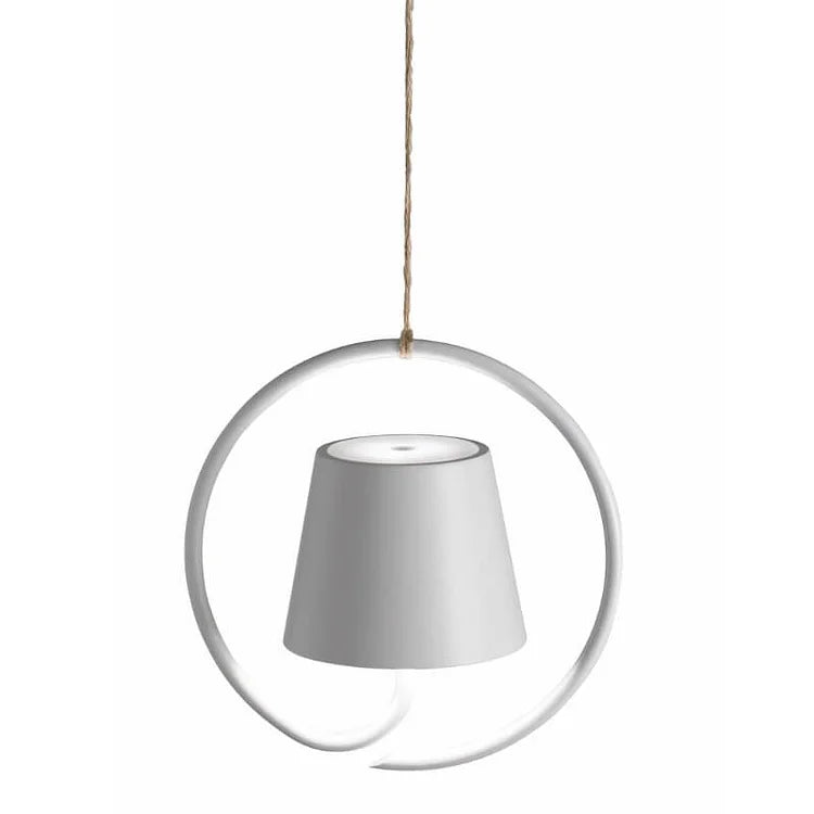 Trådløs LED-hængelampe til indendørs og udendørs brug, moderne design, varmt lys, touch-dæmpningsfunktion og USB-opladning.