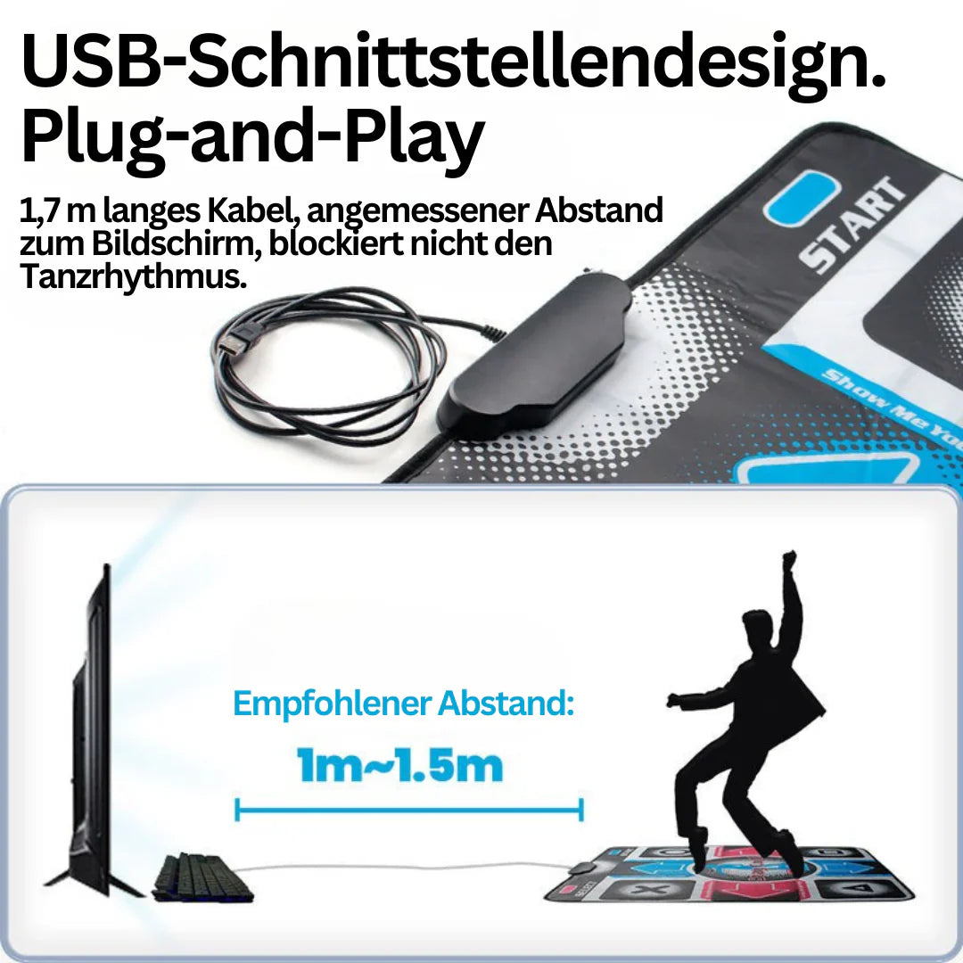 Trådløs MoveBeat dansemåtte, skridsikker, ideel til hjemmet. Fremmer fitness og sjov, forbundet via Bluetooth.