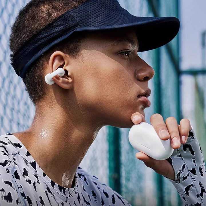 Trådløst Bluetooth sportshovedsæt, ergonomisk, vandtæt, sort eller hvid, ideel til træning og lydoplevelse