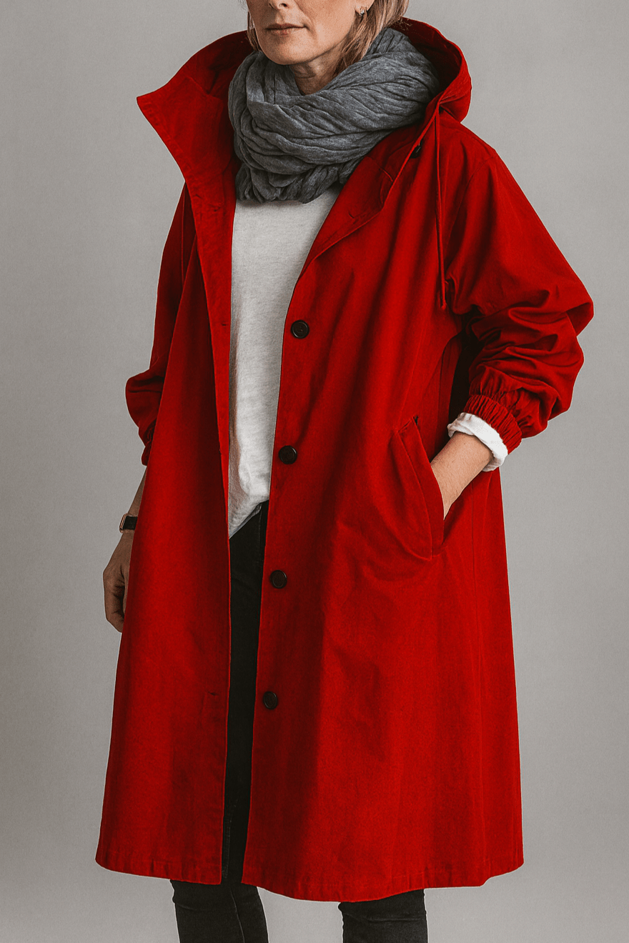 Moderne og klassisk dame trenchcoat. Vejrbestandig lang frakke der kombinerer elegance og funktionalitet.