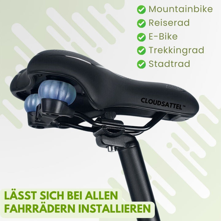 Komfortabel, reflekterende cykelsadel i sort, vejrbestandig, med optimal ventilation for smertefri cykling.