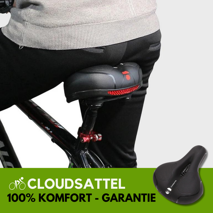 Komfortabel, reflekterende cykelsadel i sort, vejrbestandig, med optimal ventilation for smertefri cykling.