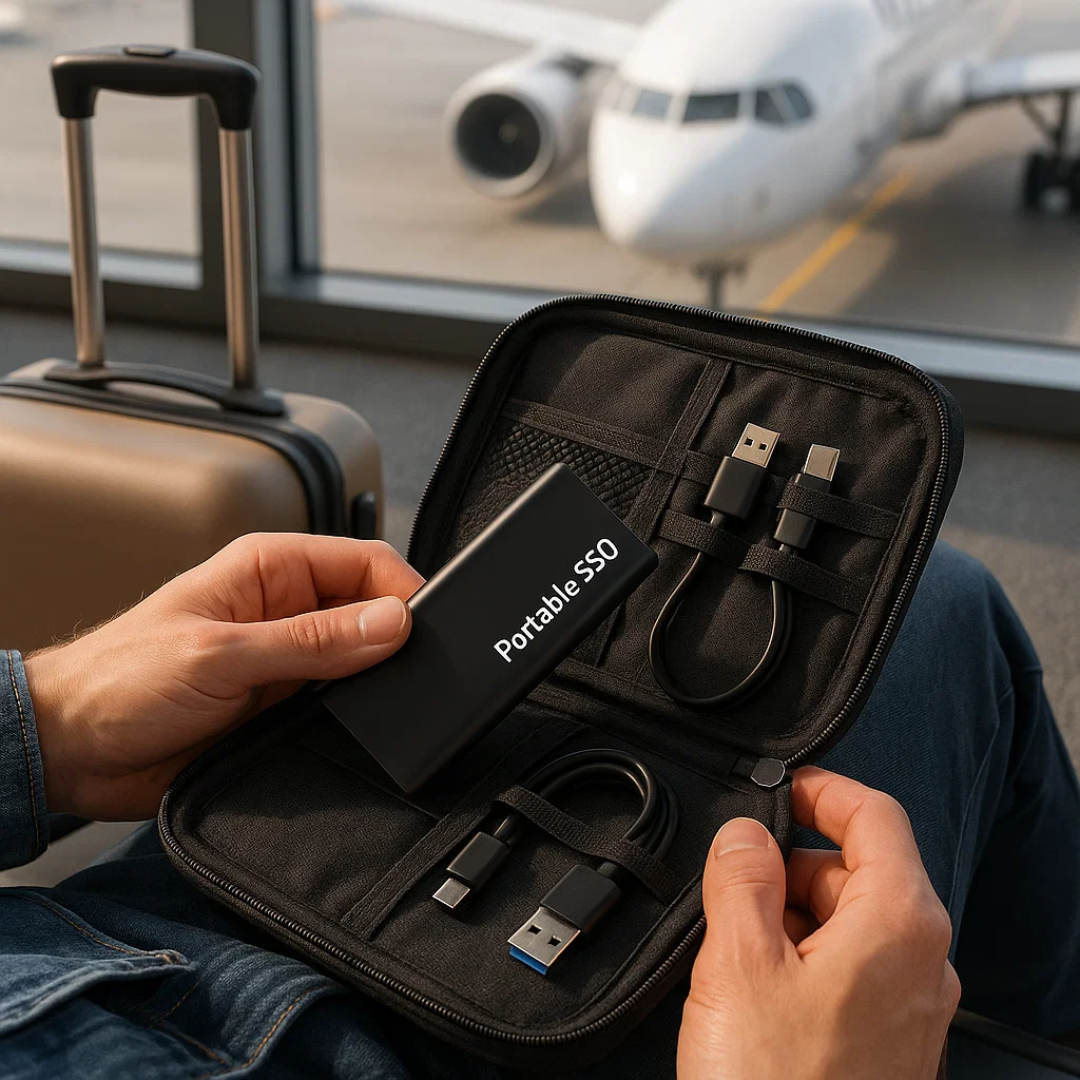 Bærbar 4TB USB-C harddisk med slank design, ideel til mobil dataopbevaring på farten.
