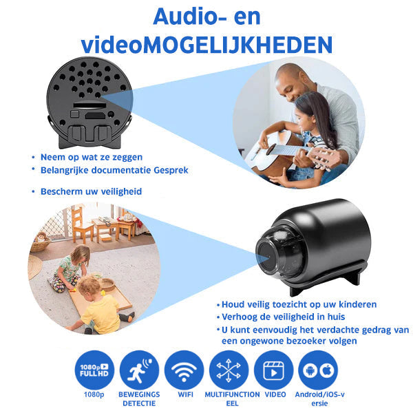 Batteridrevet Full HD sikkerhedskamera med 160° vidvinkel og nattesyn, ideelt for trådløs hjemmesikkerhed.
