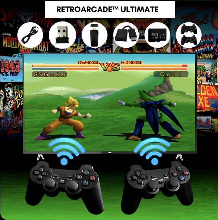 Kompakt retro spilkonsol med 15.000+ klassiske spil for gaming underholdning. Perfekt til nostalgi.