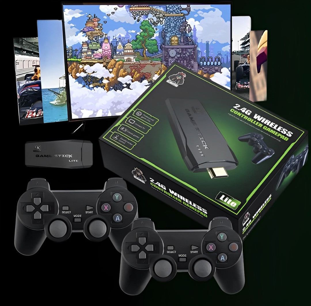 Retro spilkonsol med trådløse controllere. Nyd 15.000+ klassiske arkadespil i 4K opløsning.