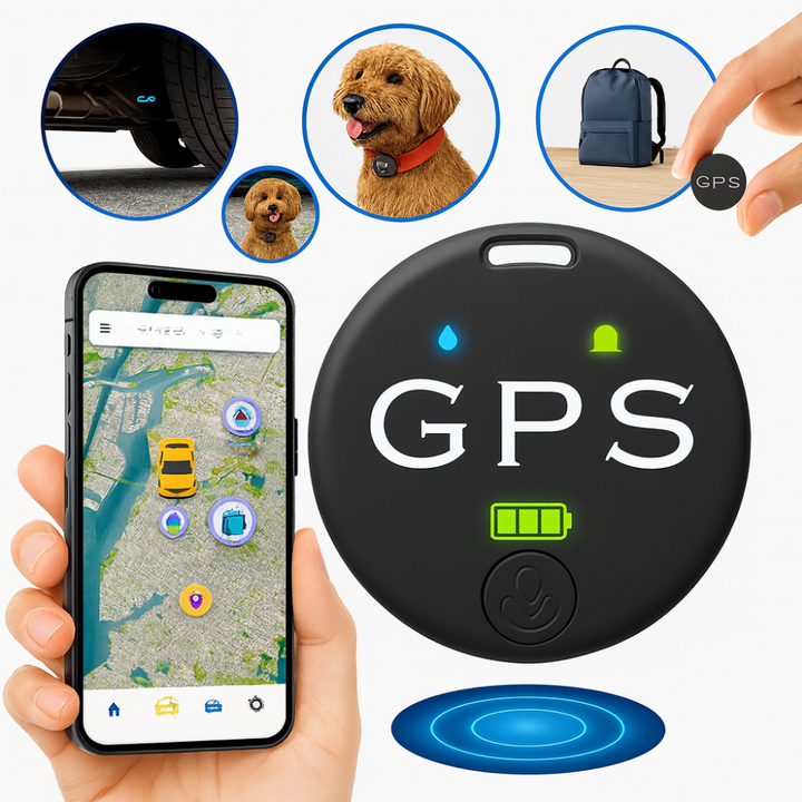 Kompakt sort magnetisk Bluetooth tracker til nem sporing af ejendele og værdigenstande.