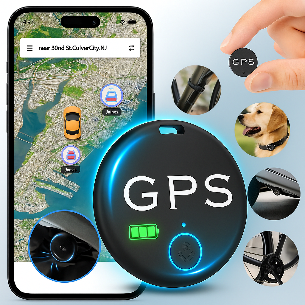 Nærbillede af universel Bluetooth tracker med magnetisk montering til sikker lokalisering.