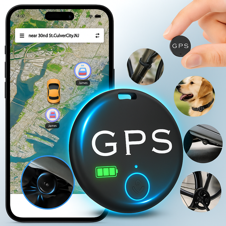 Nærbillede af universel Bluetooth tracker med magnetisk montering til sikker lokalisering.