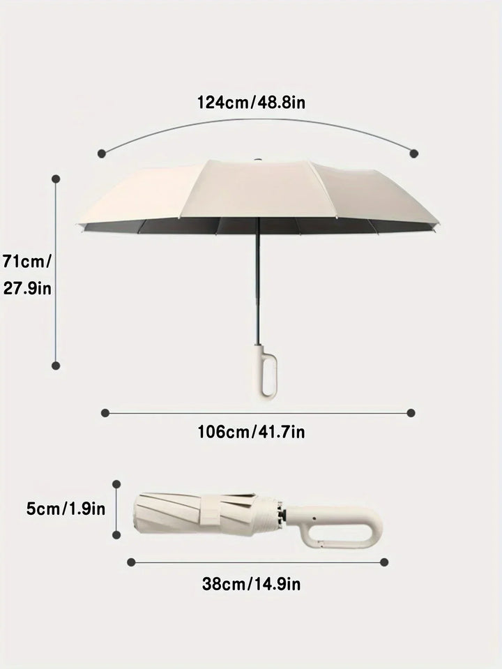 Automatisk unisex paraply med trykknap, let at åbne og lukke. Effektiv mod regn og sol.