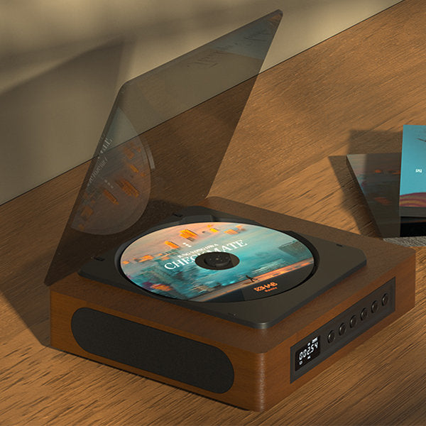 Vintage stil retro CD-afspiller med trådløs Bluetooth og moderne Type-C forbindelse. Kompakt musikafspiller.