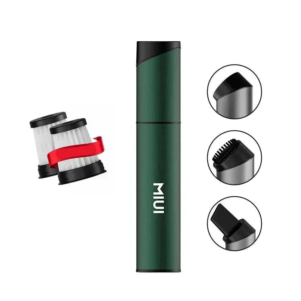 Bærbar USB ministøvsuger i sort design, ideel til bilrengøring og kontor. Kompakt og let at bruge.